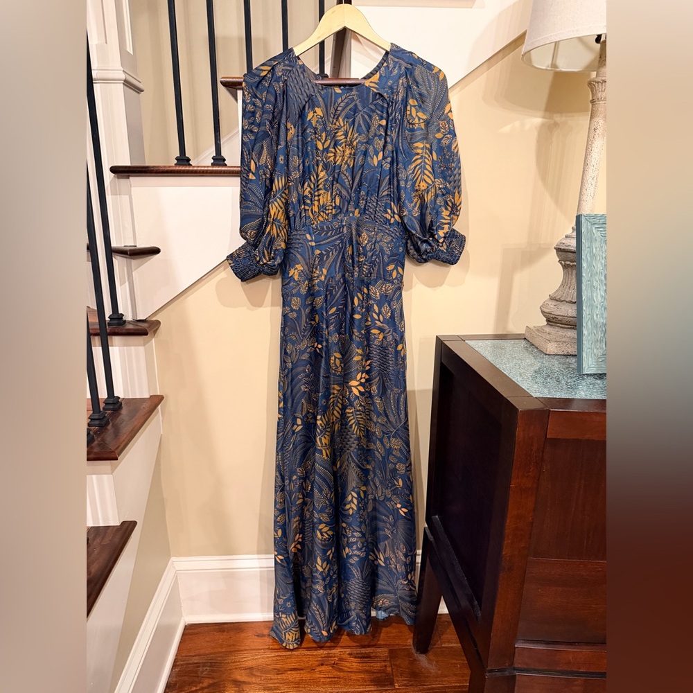 FARM Rio Teal and Gold Maxi Dress